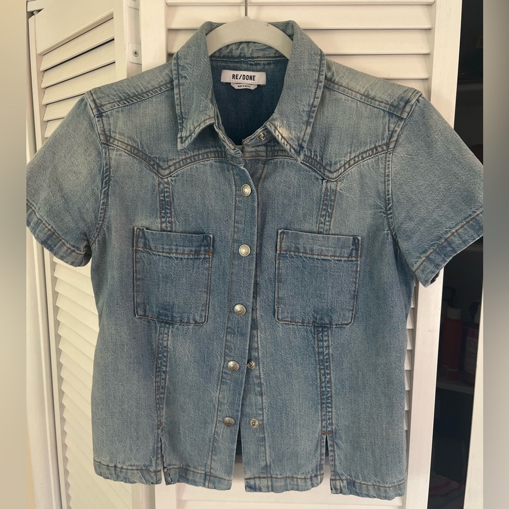 Re/Done Denim Short Sleeve Shirt